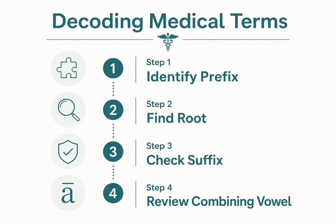 Infographic of steps decoding medical terms