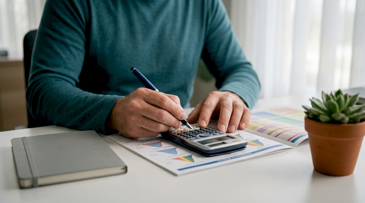 Hands calculating statistical reference ranges