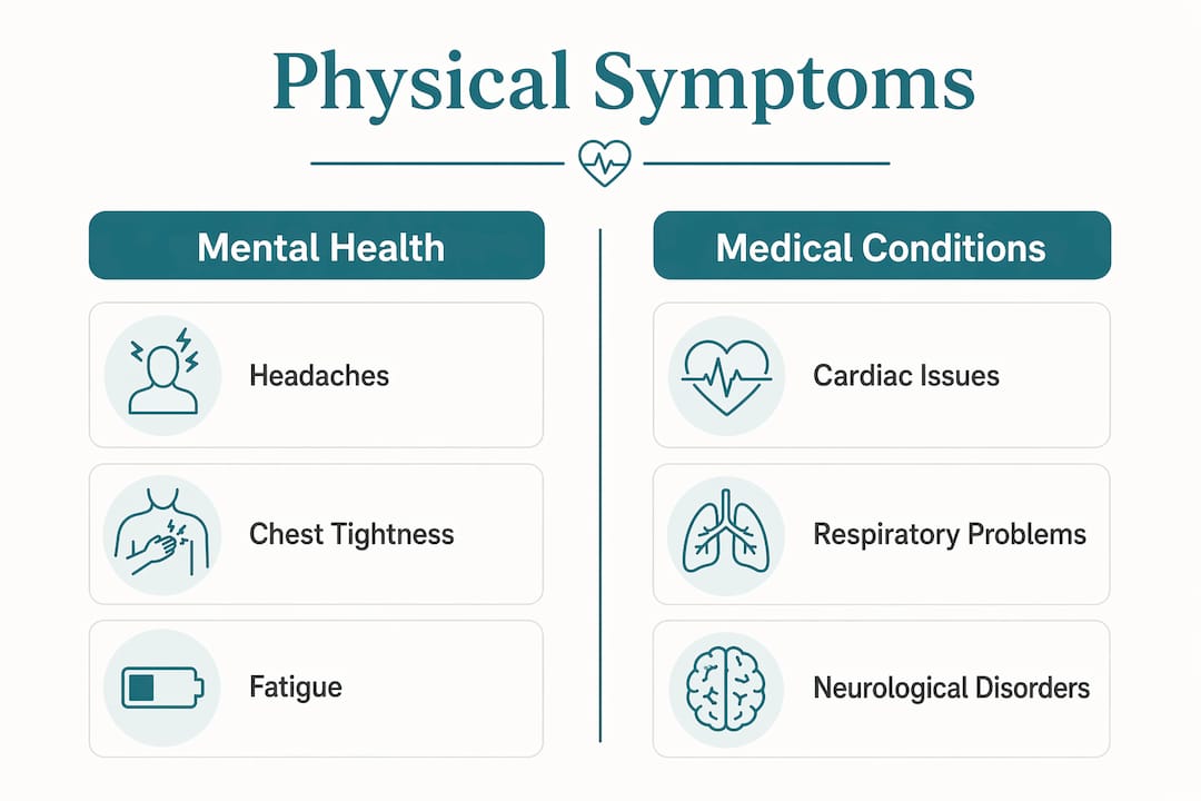 Infographic comparing mental health and medical physical symptoms