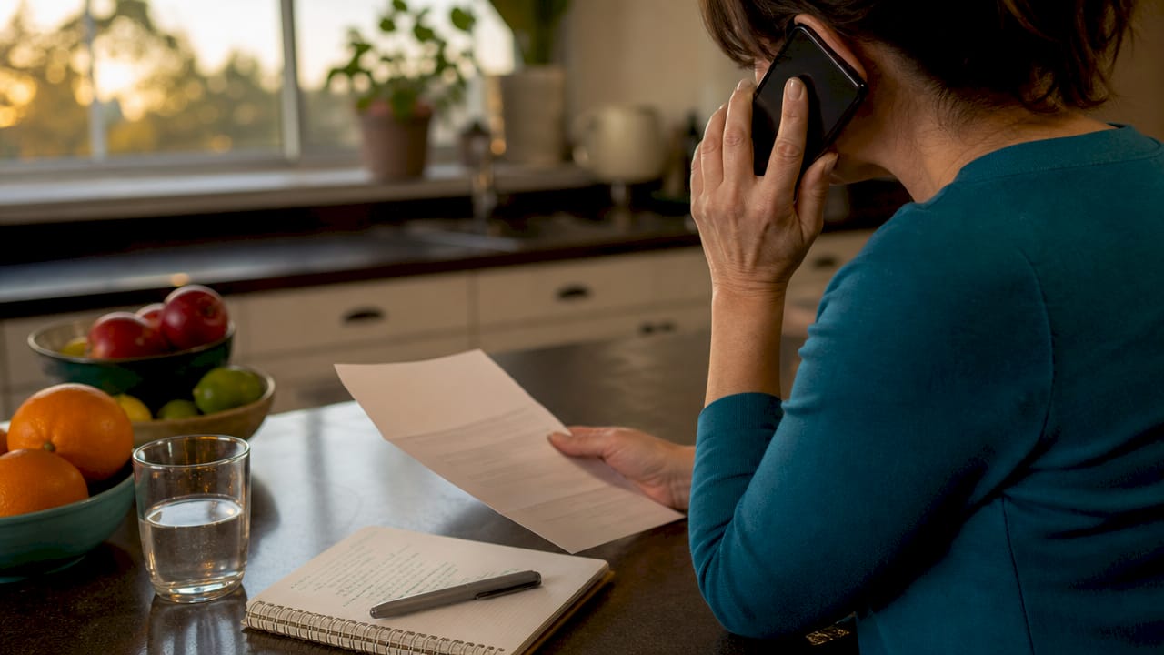 Hands on phone with insurance documents
