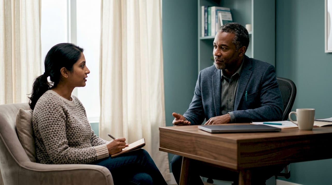Doctor and patient consulting in clinic room