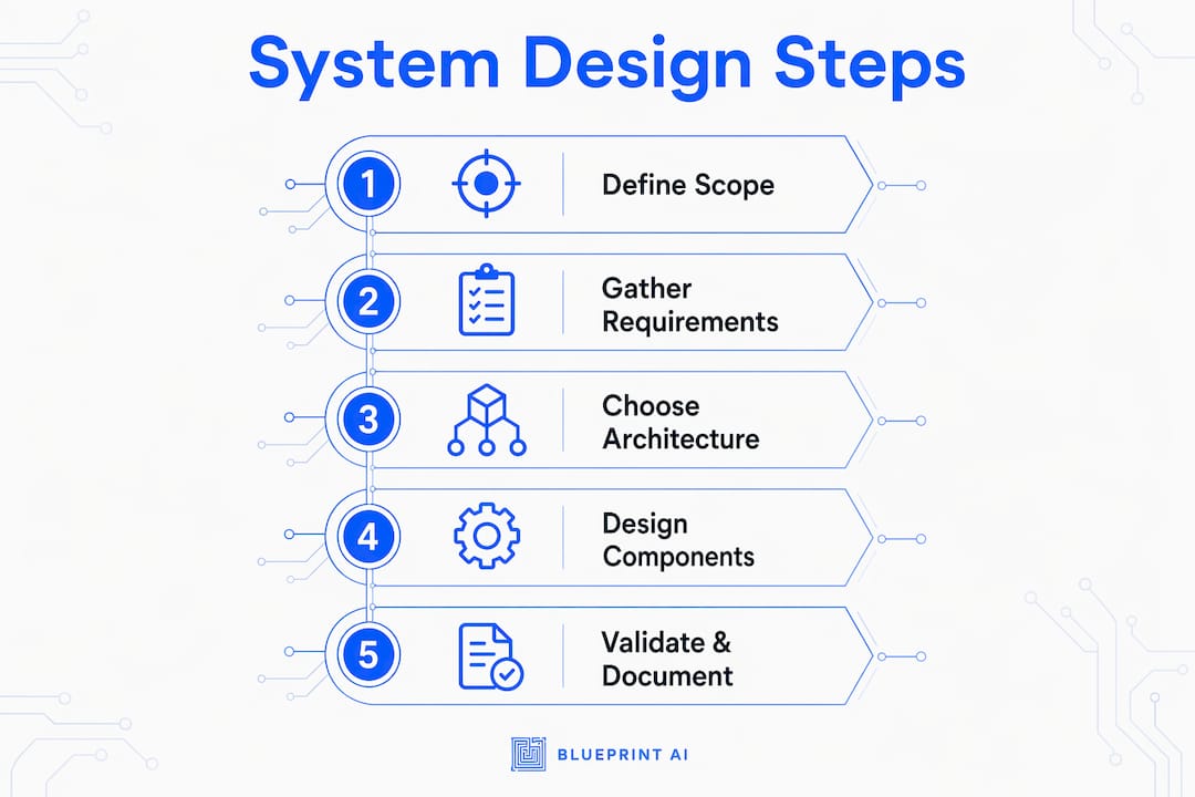 Infographic showing system design process steps