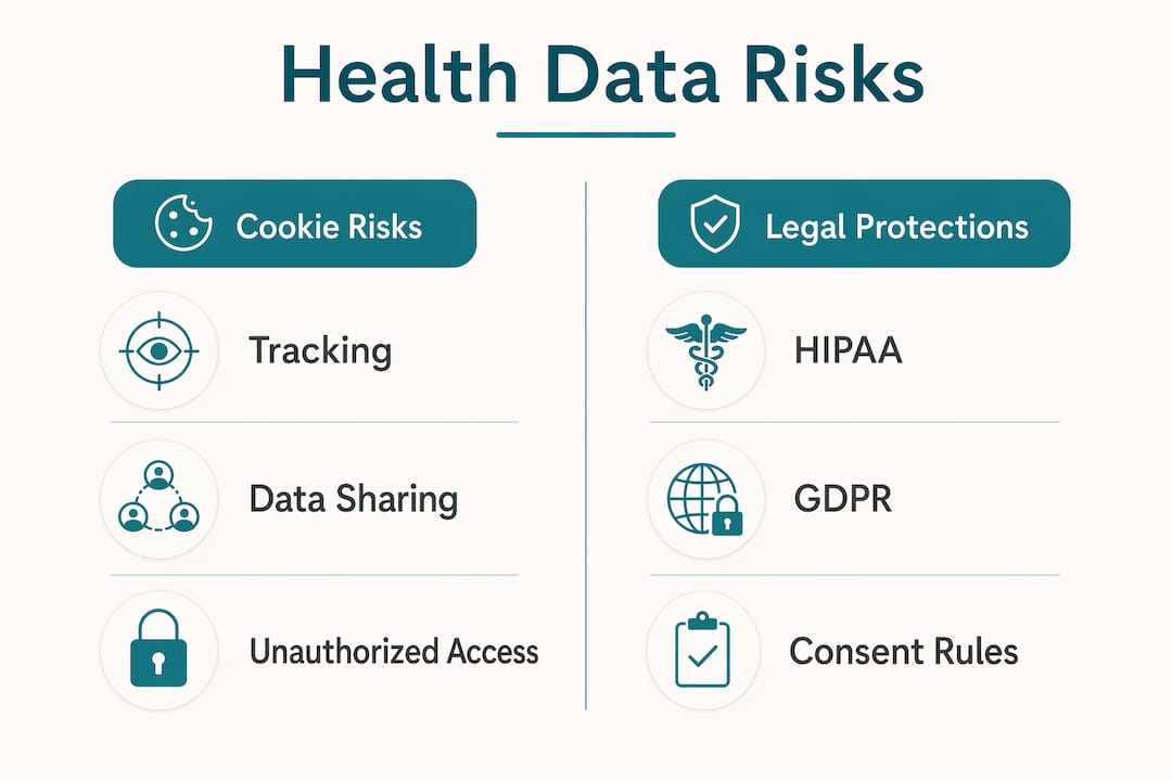 Infographic comparing cookie risks and legal protections for health data