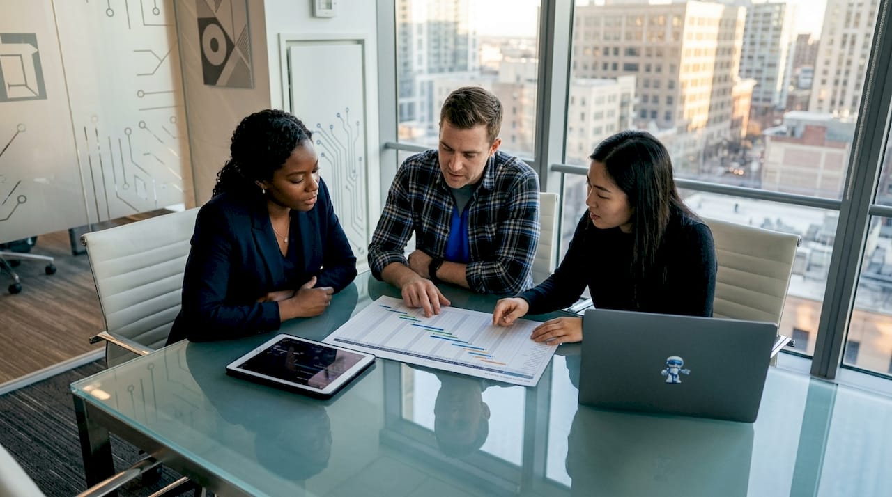 Diverse team collaborating on software project