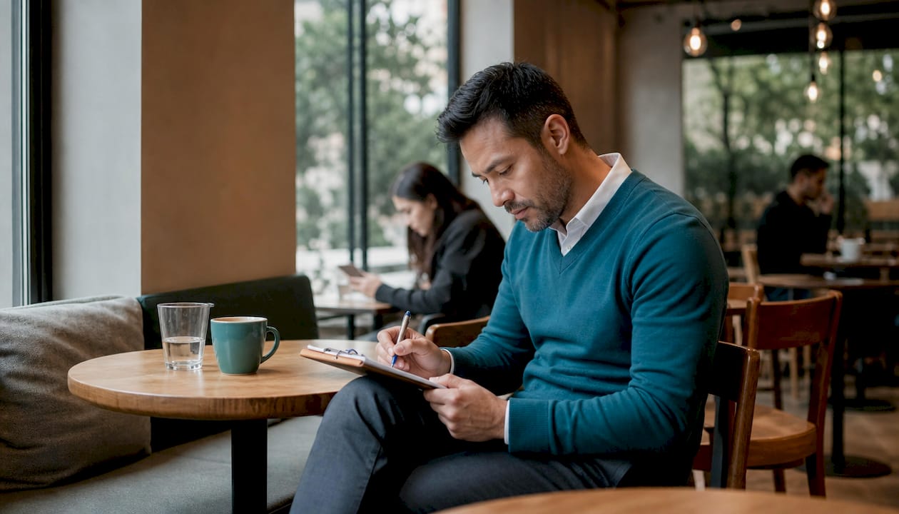 Clinician taking notes on patient needs