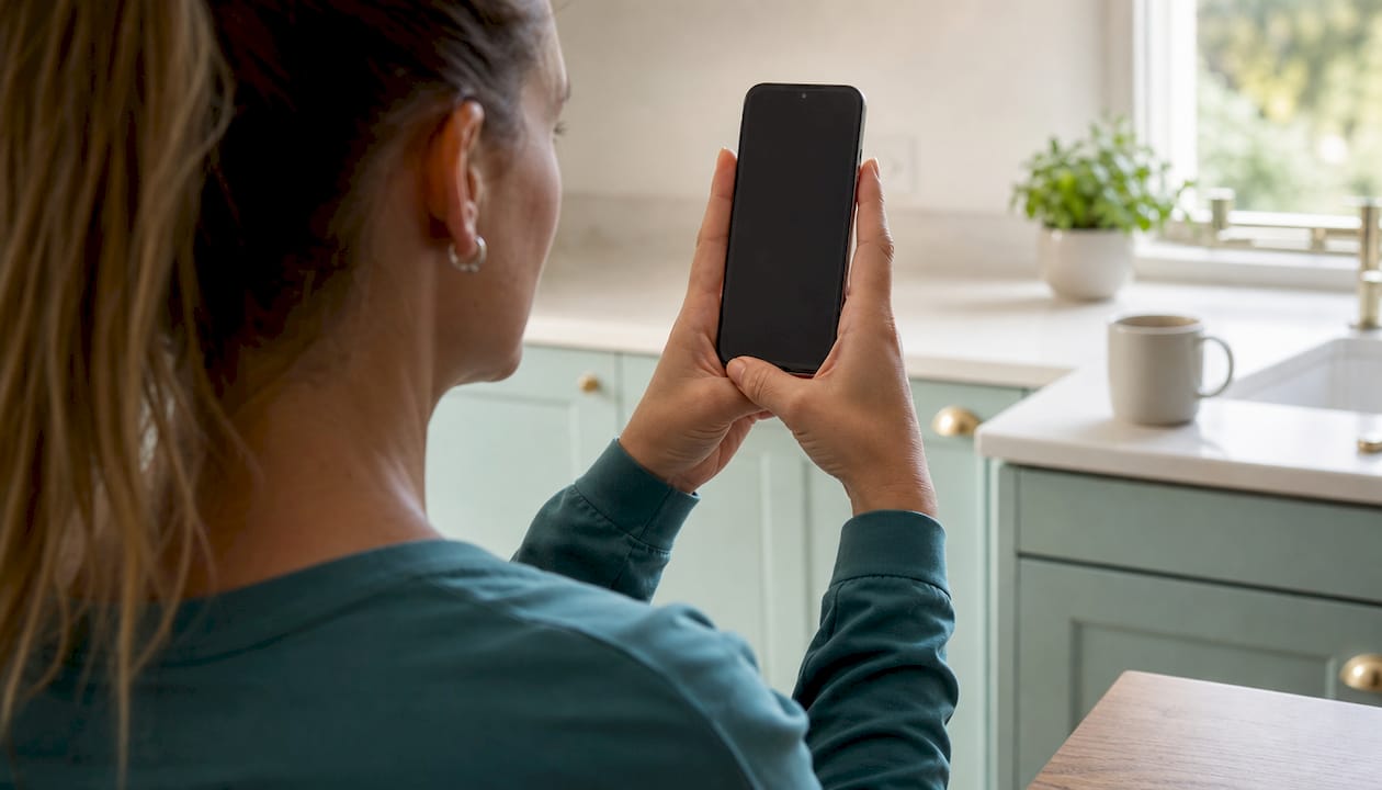 Hands holding smartphone for vital sign scan