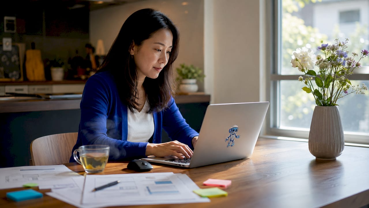 Person typing feature specs on laptop at desk