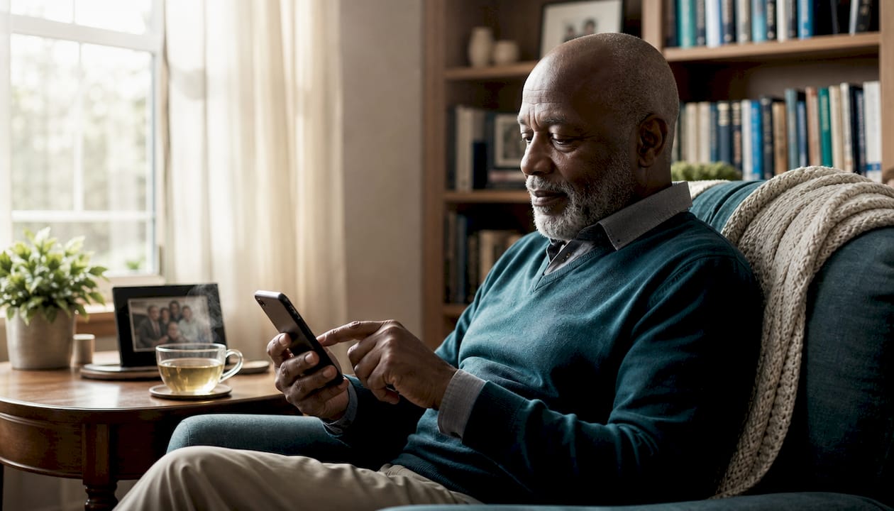 Hands using smartphone for health symptom check