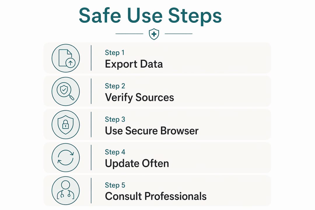 Infographic illustrating safe usage steps for health tools