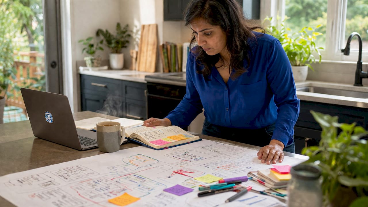 Woman planning technical document without coding