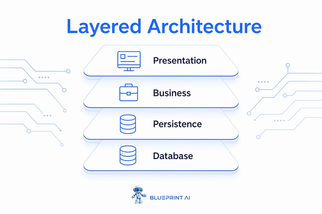Infographic showing standard layers of layered architecture