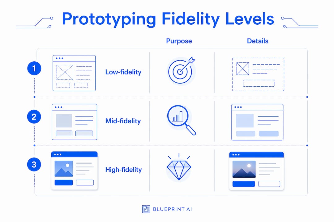 Infographic illustrating prototyping fidelity levels