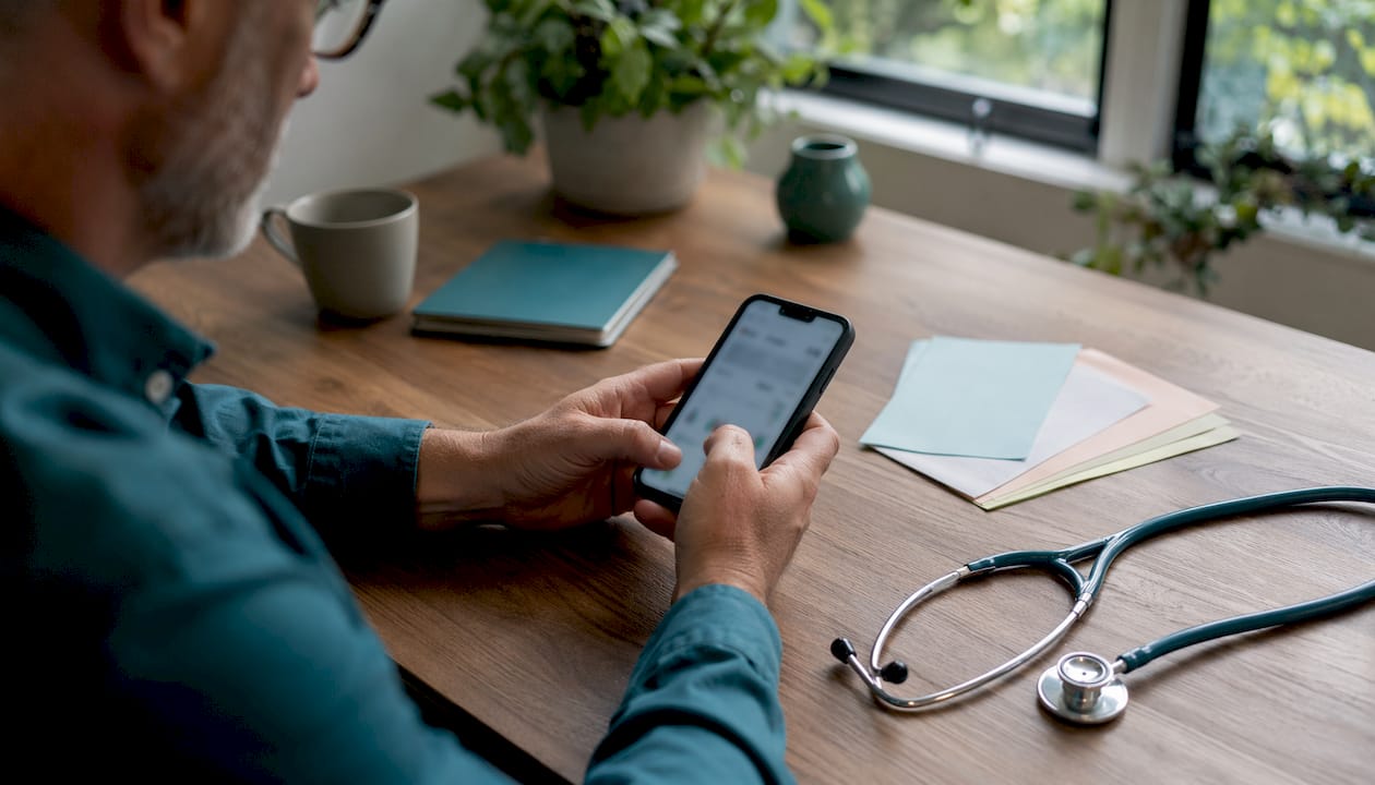 Clinician using digital symptom app tools