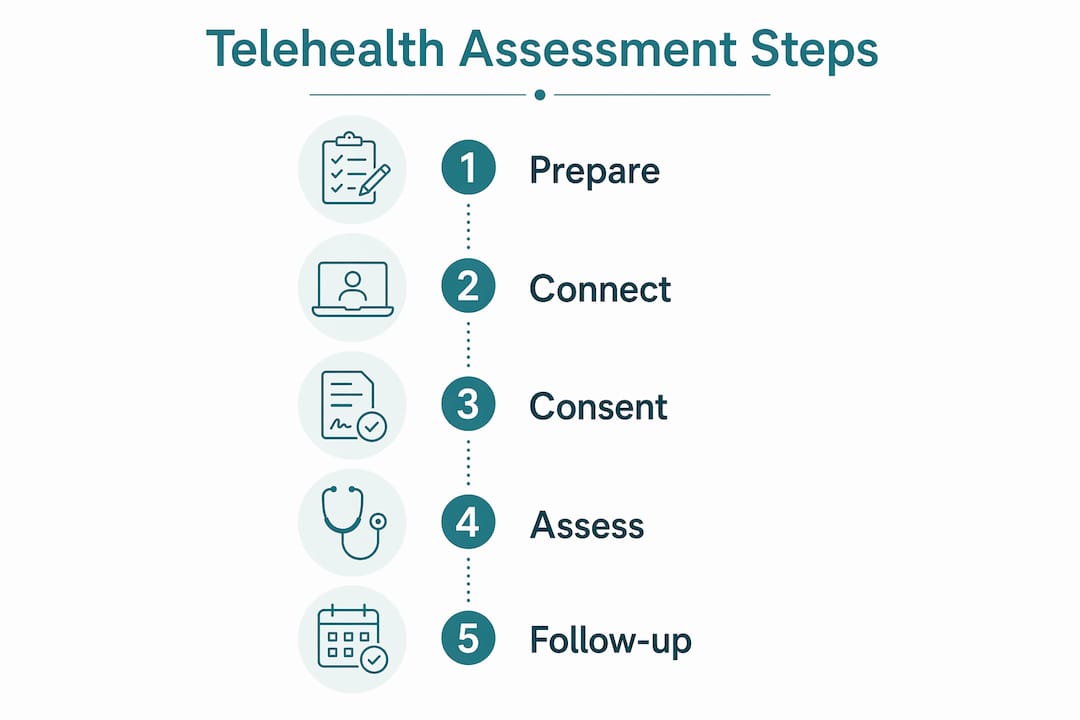 Infographic illustrating telehealth assessment steps