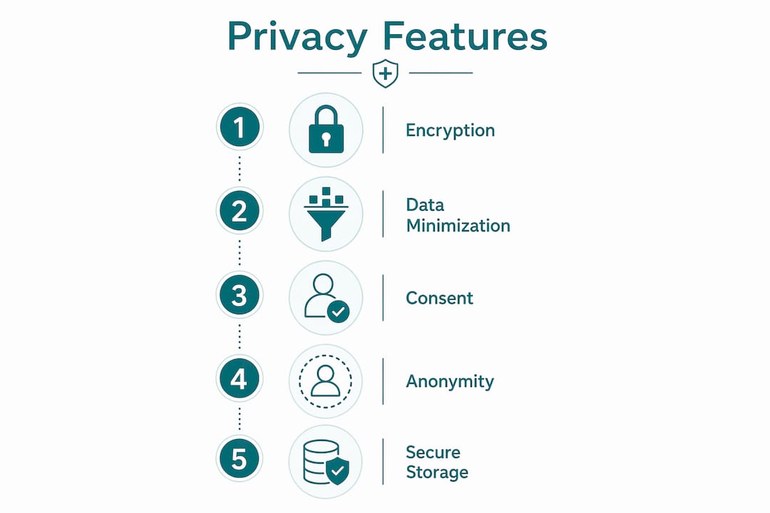 Infographic depicting privacy features steps in symptom checkers