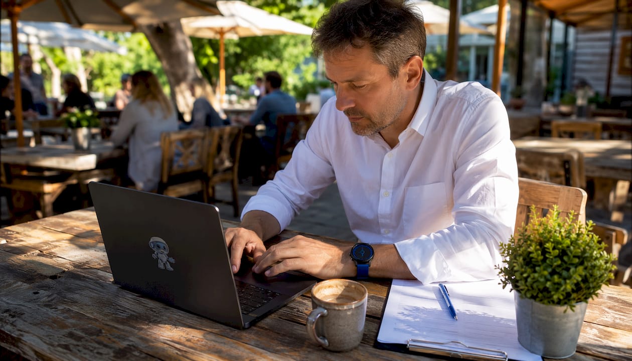 Man working on software estimation techniques on laptop and notes
