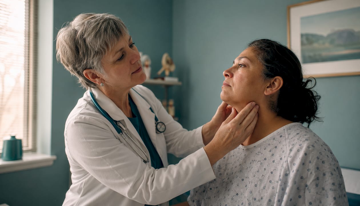 Doctor palpating patient lymph nodes