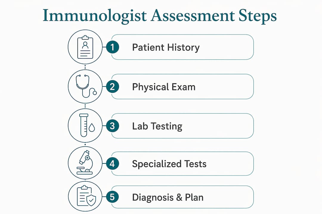 Infographic summarizing immunologist assessment steps