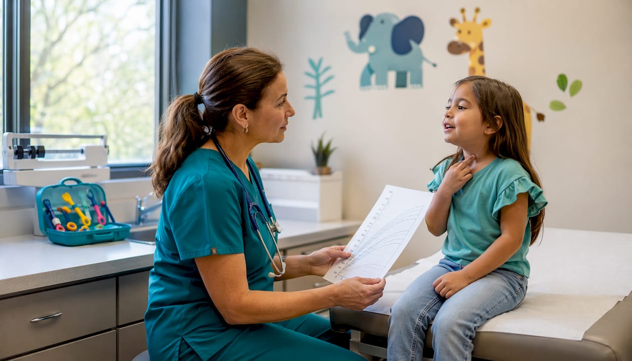 Doctor attentively examining and speaking with senior patient