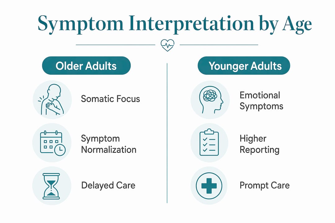 Infographic comparing symptom interpretation between age groups