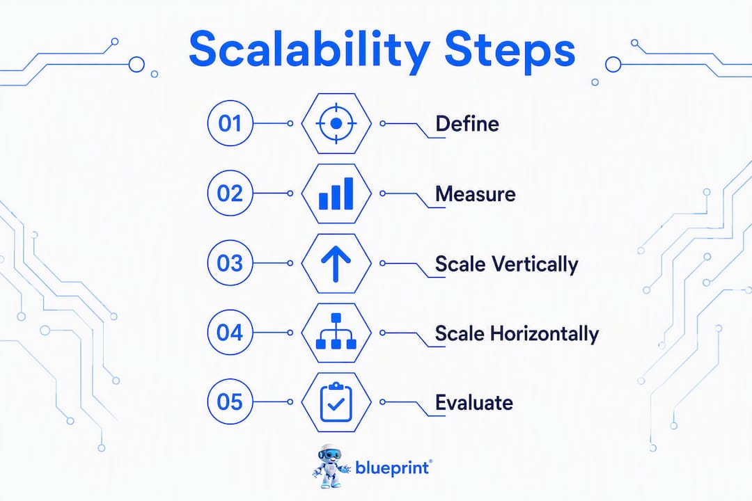 Infographic showing five main scalability steps