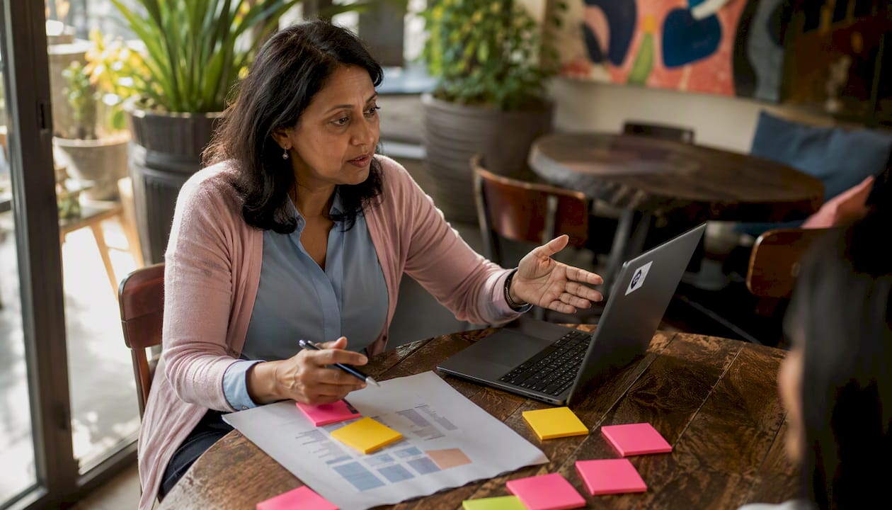 Woman discussing sprint planning risks