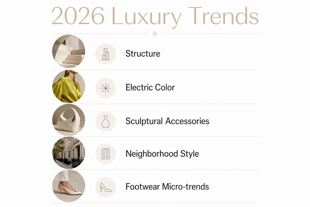 Infographic showing top 2026 NYC luxury fashion trends