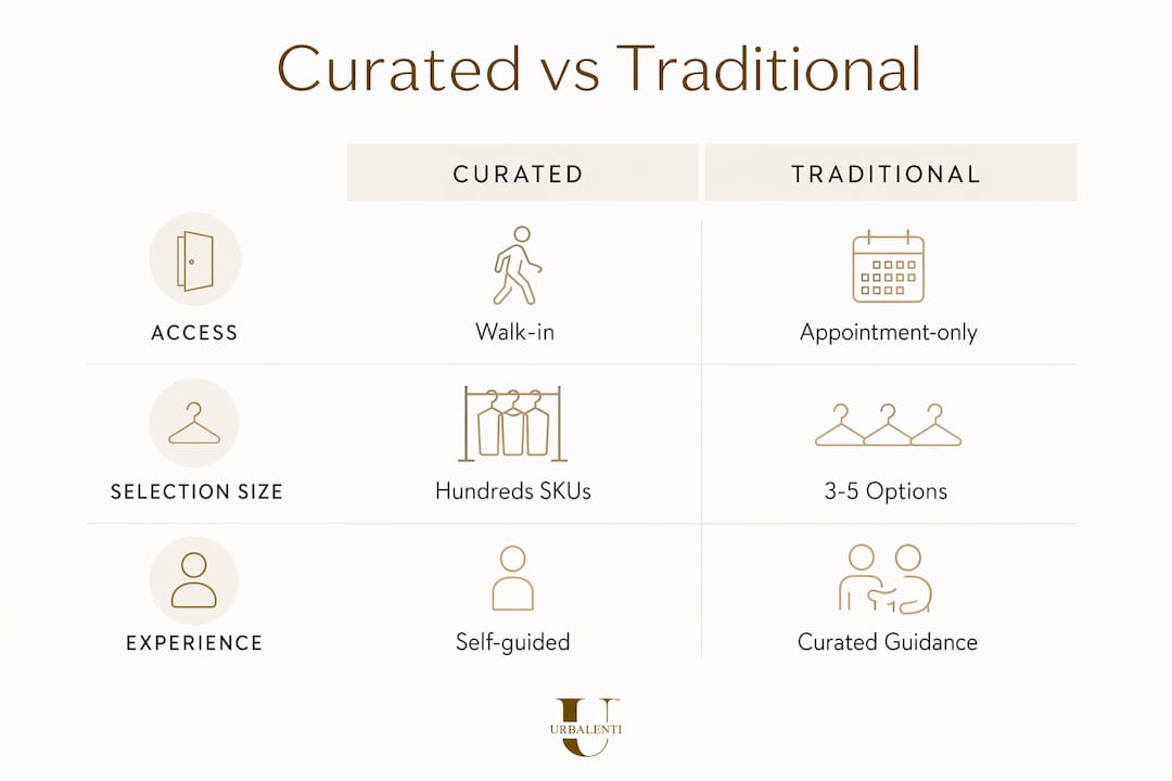 Infographic comparing NYC curated collections and traditional retail