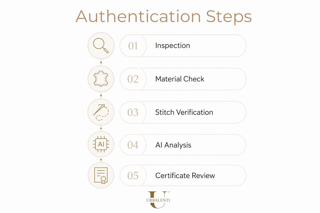 Infographic showing designer clothing authentication steps