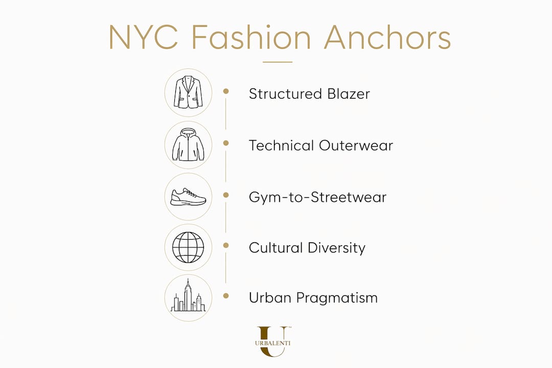 Infographic showing key NYC fashion anchor pieces