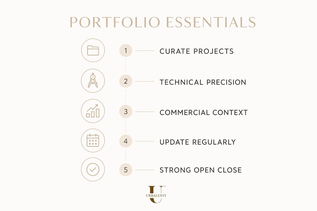 Infographic showing essential steps for luxury fashion portfolios