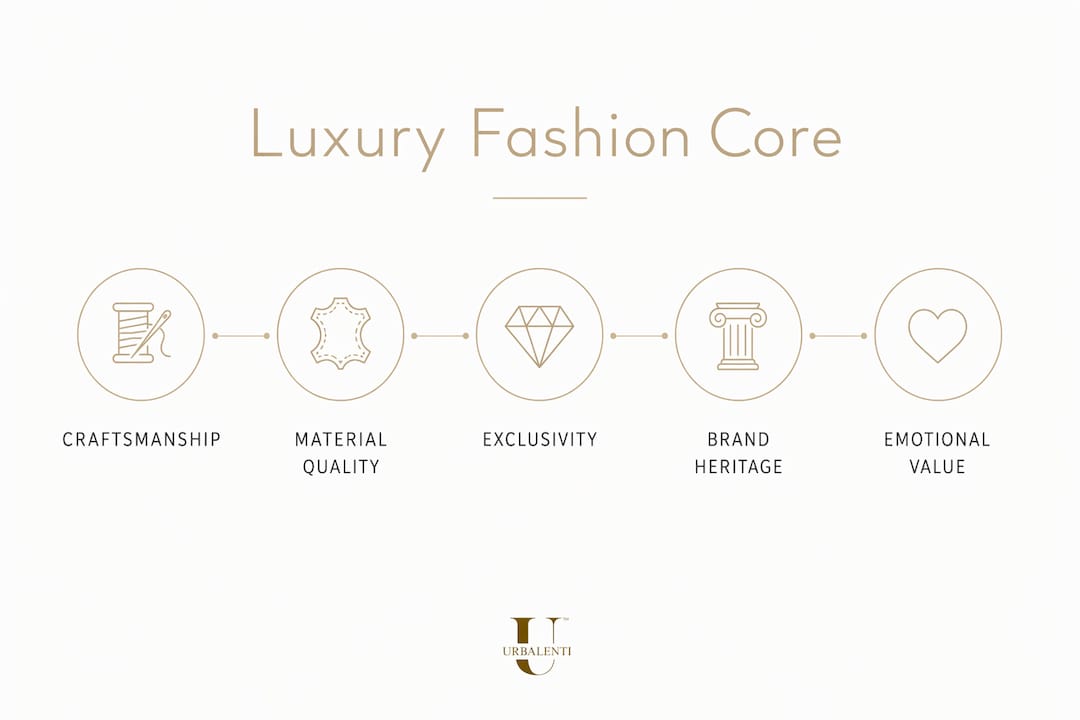 Infographic showing luxury fashion core attributes