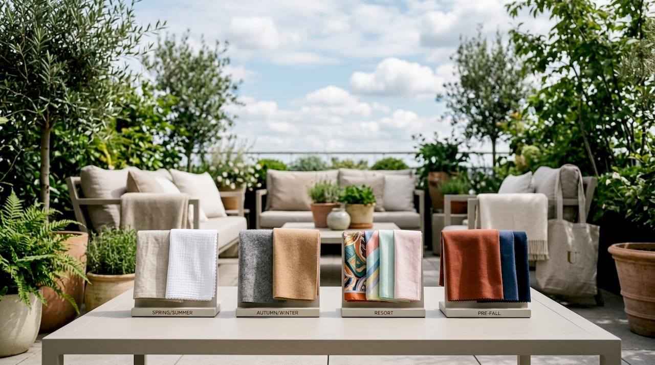 Four fabrics representing luxury fashion seasons
