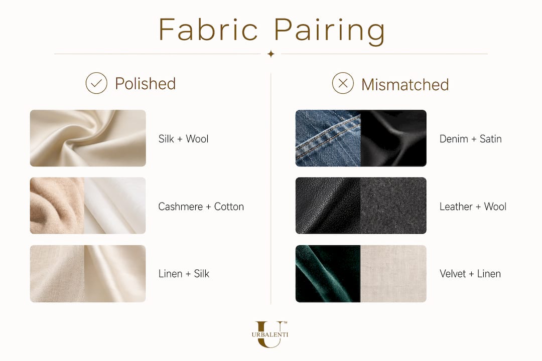 Infographic comparing polished and mismatched fabric pairings