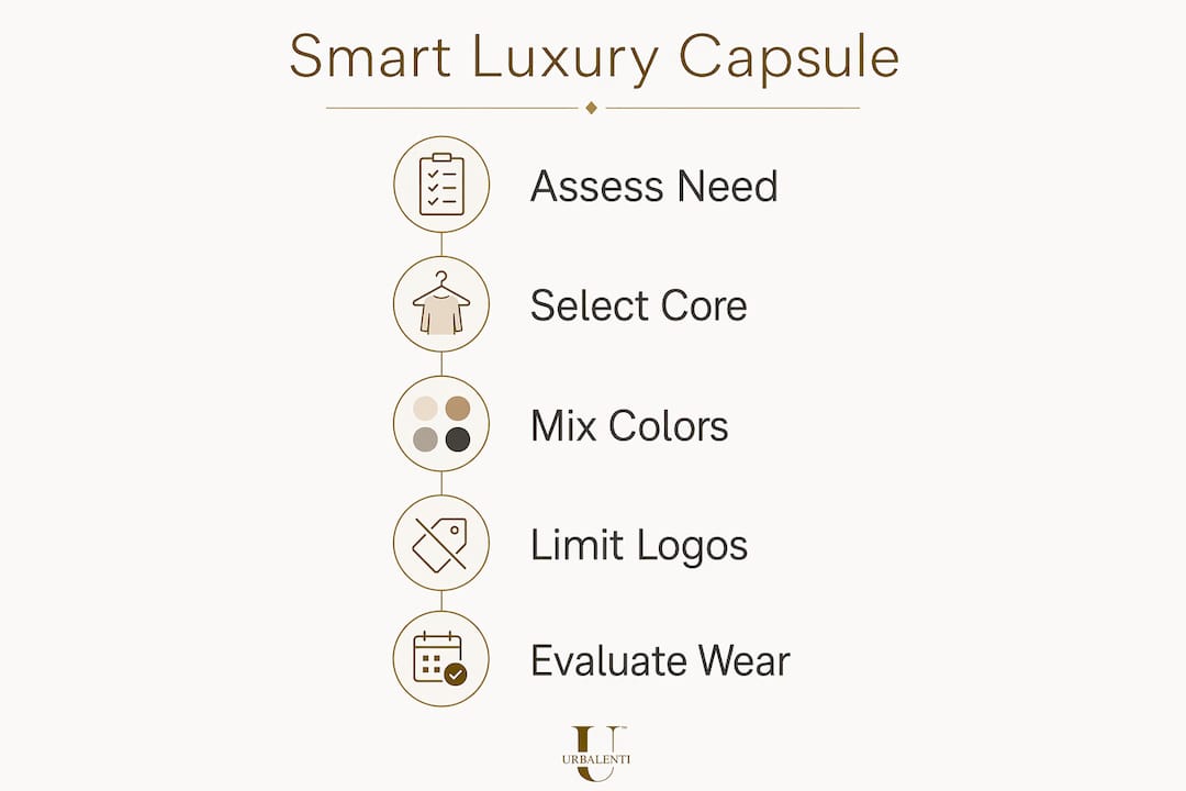 Infographic showing luxury capsule wardrobe steps
