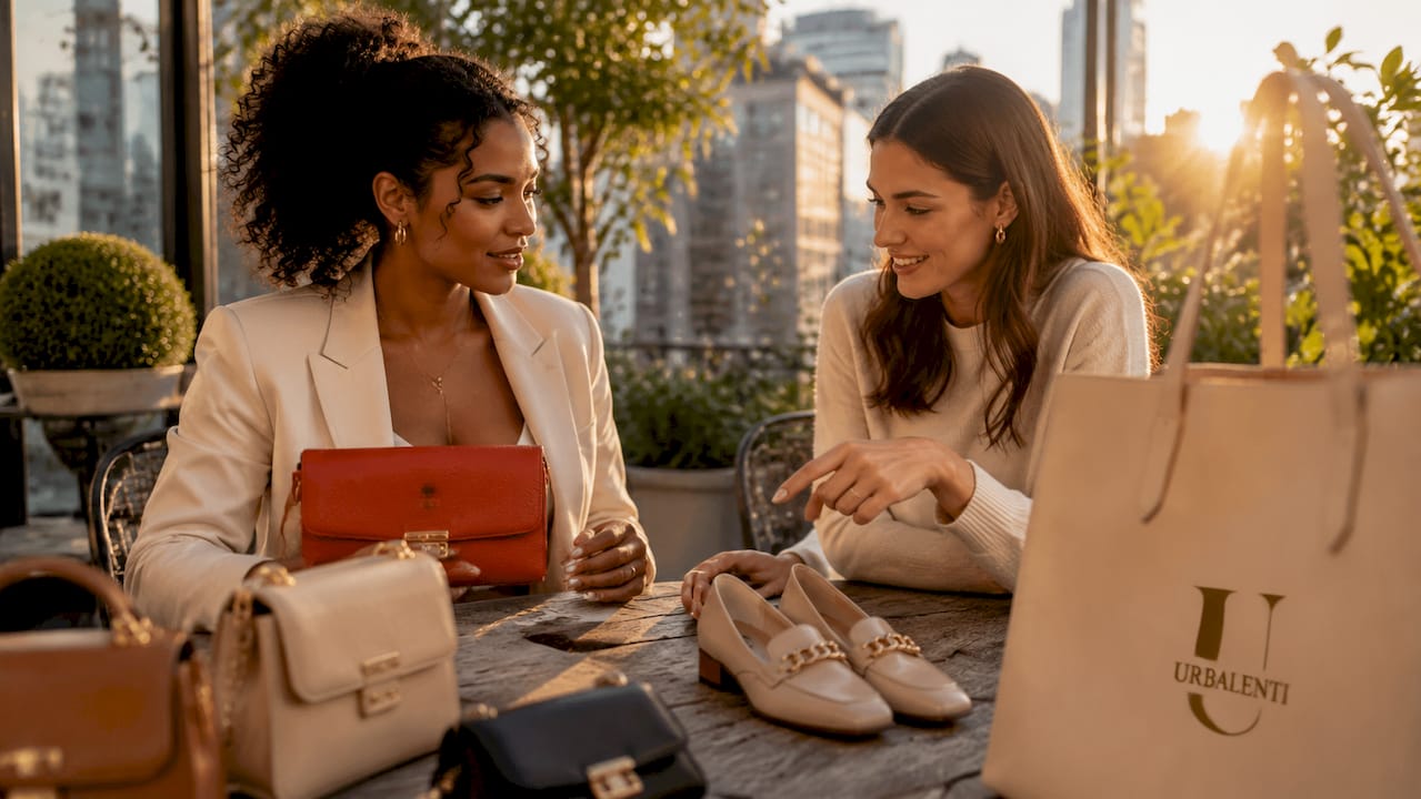 Consultants discussing curated luxury fashion items