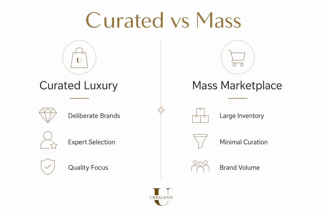 Infographic comparing curated and mass luxury fashion