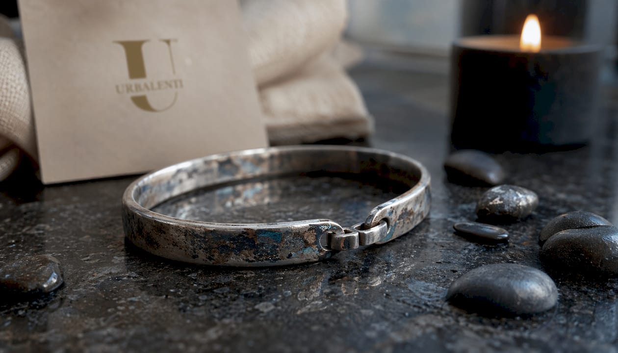 Close-up of tarnished 925 silver ring