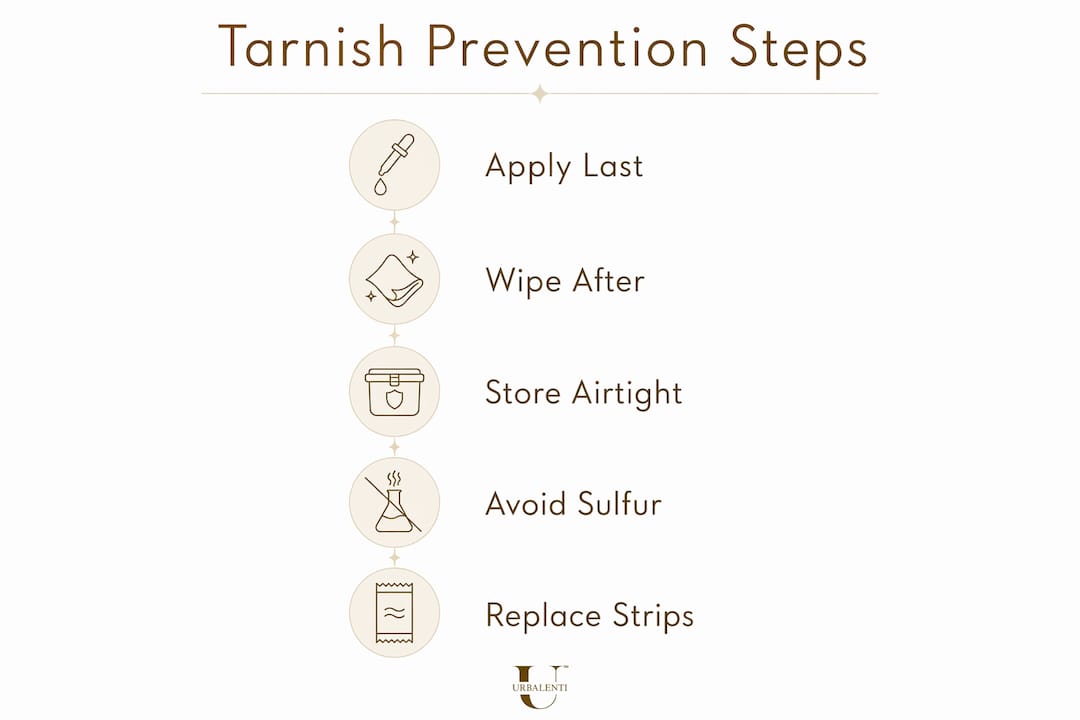 Infographic showing steps to prevent silver tarnish