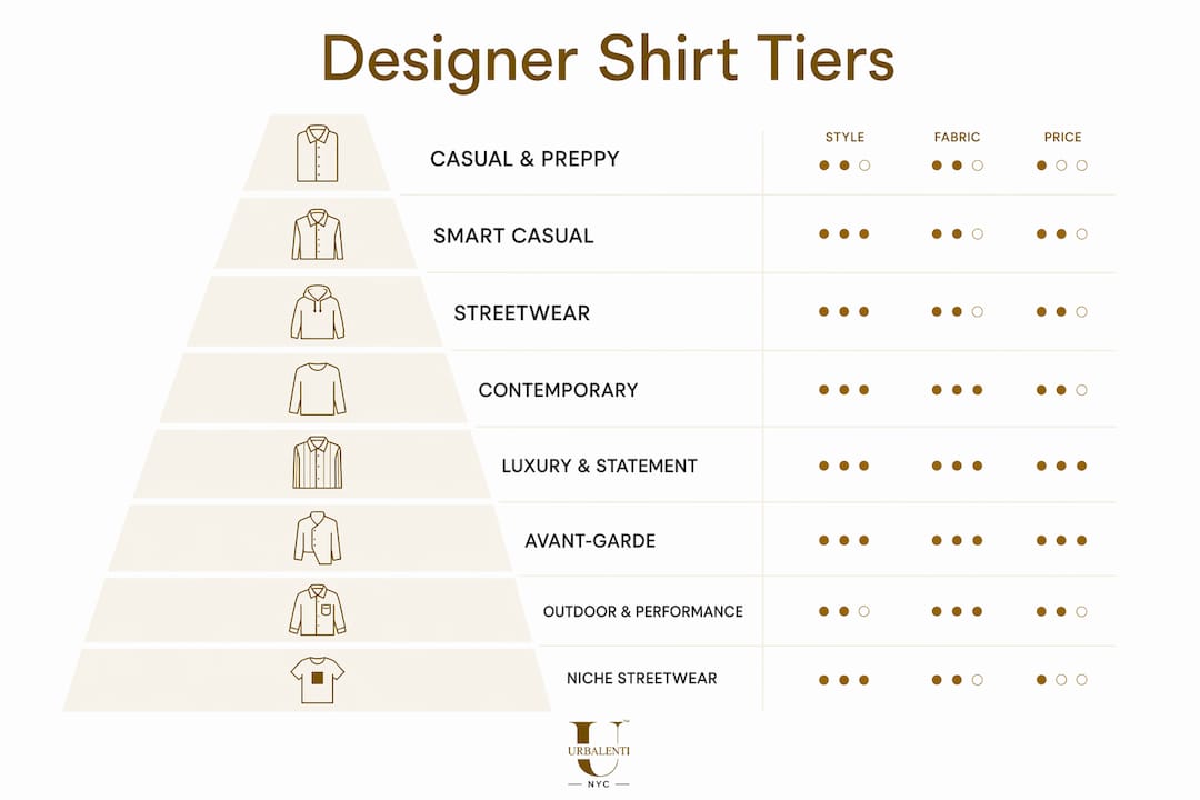 Infographic ranking designer shirt style and price categories