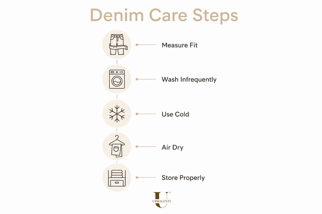 Infographic illustrating designer denim care steps