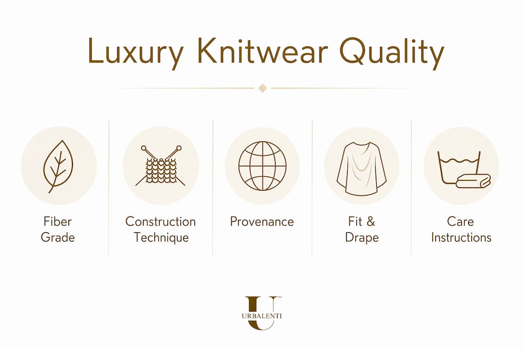 Infographic showing key luxury knitwear quality factors