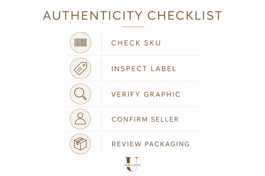 Infographic showing Off-White T-shirt authenticity checklist steps