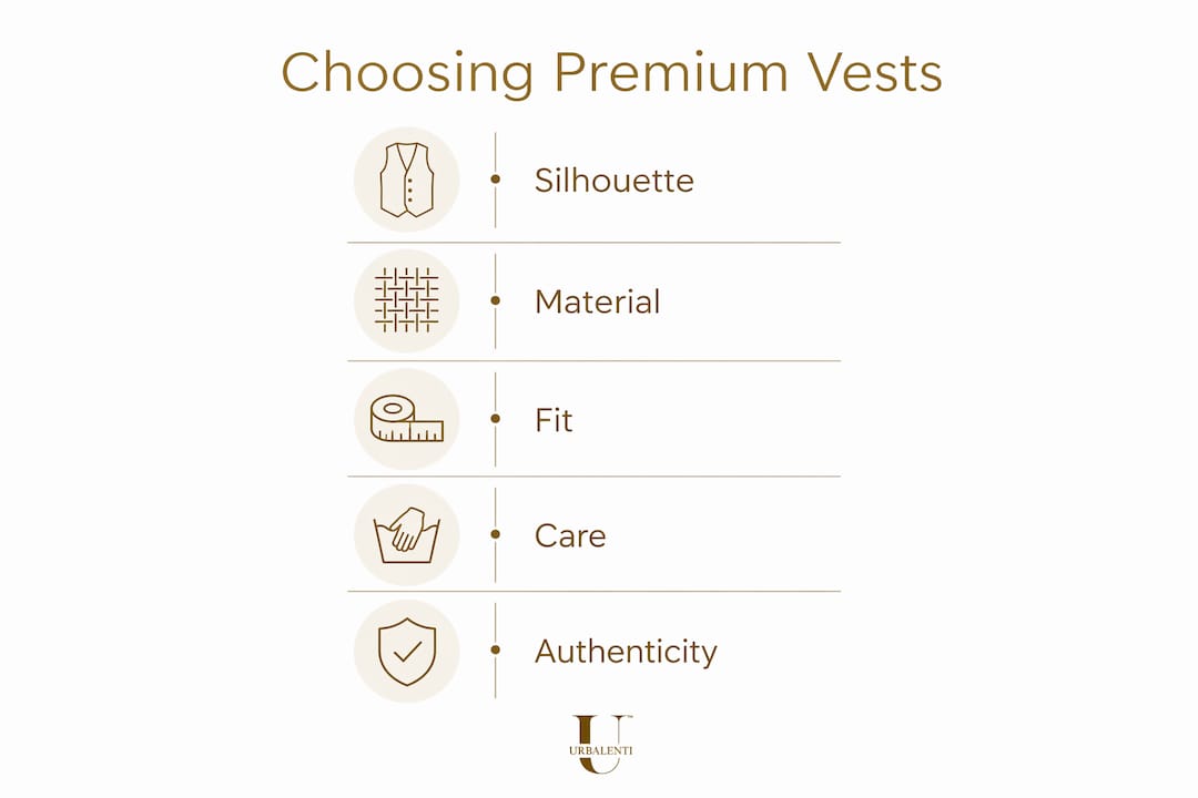 Infographic showing premium designer vest buying steps
