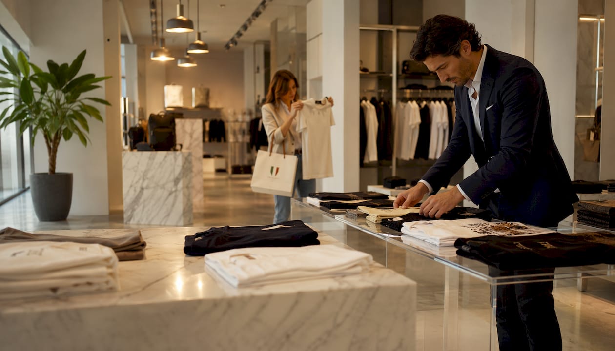 Dolce & Gabbana t-shirts displayed in luxury boutique
