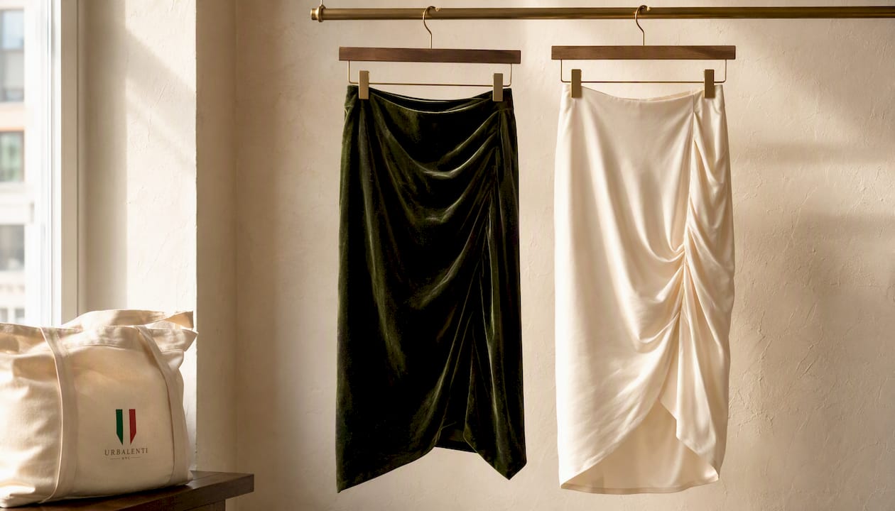Close-up velvet and silk Valentino skirts