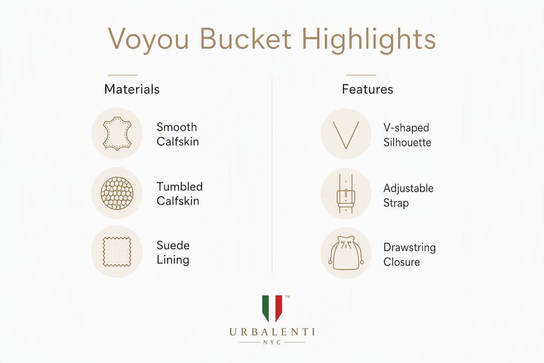 Infographic comparing materials and features of Givenchy Voyou Bucket