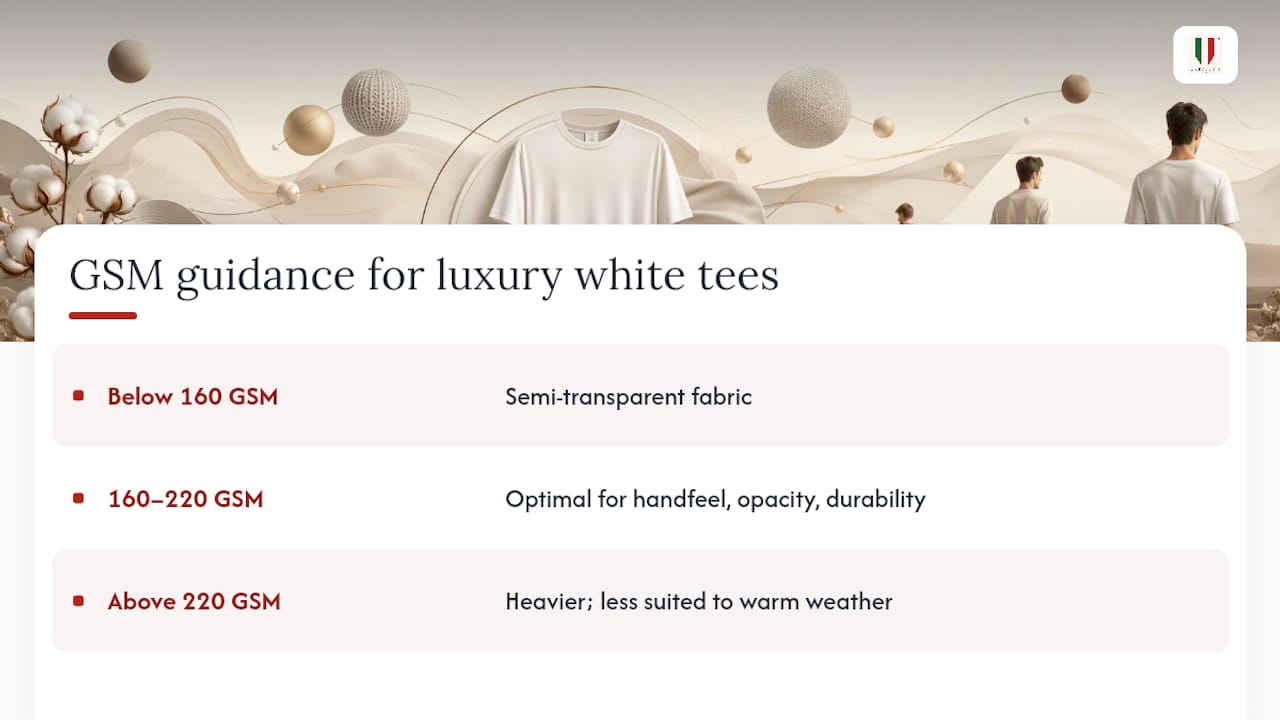 Diagram of GSM fabric weight ranges for luxury white tees