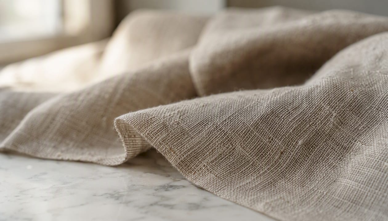 Close-up of handwoven Italian linen textile
