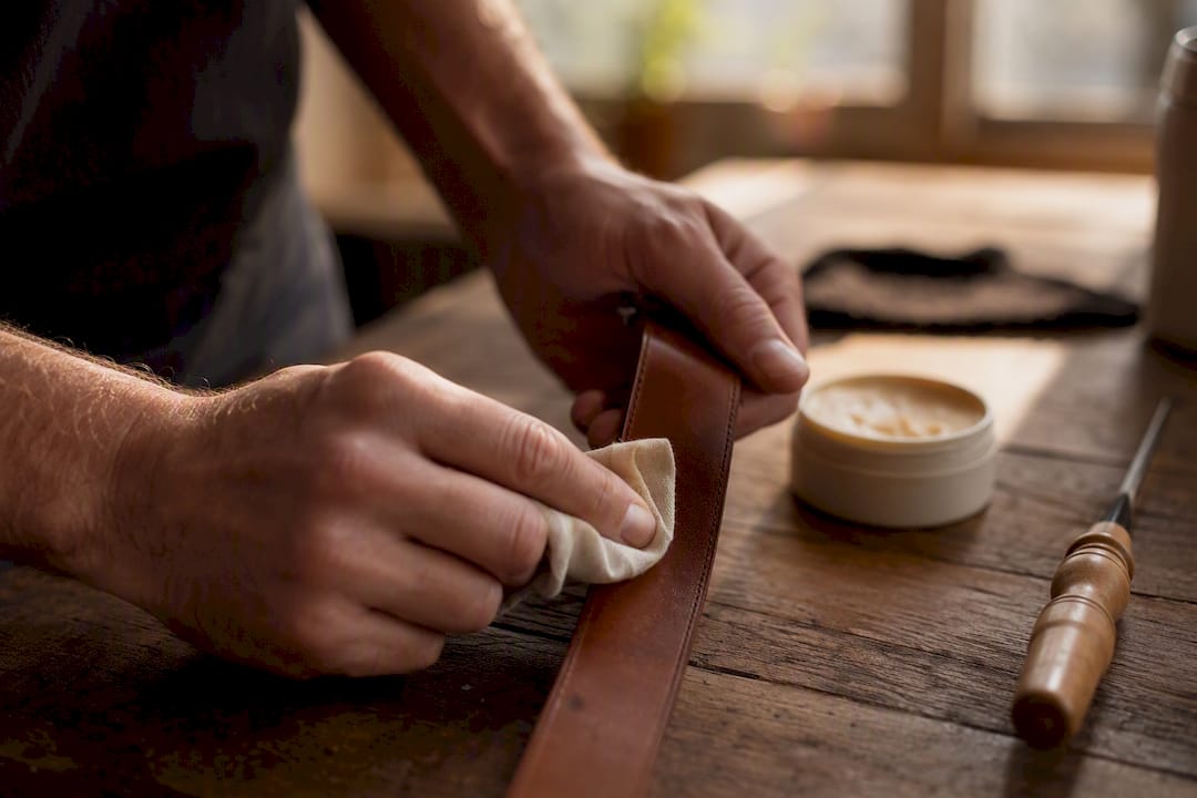 Hands conditioning vegetable tanned leather strap